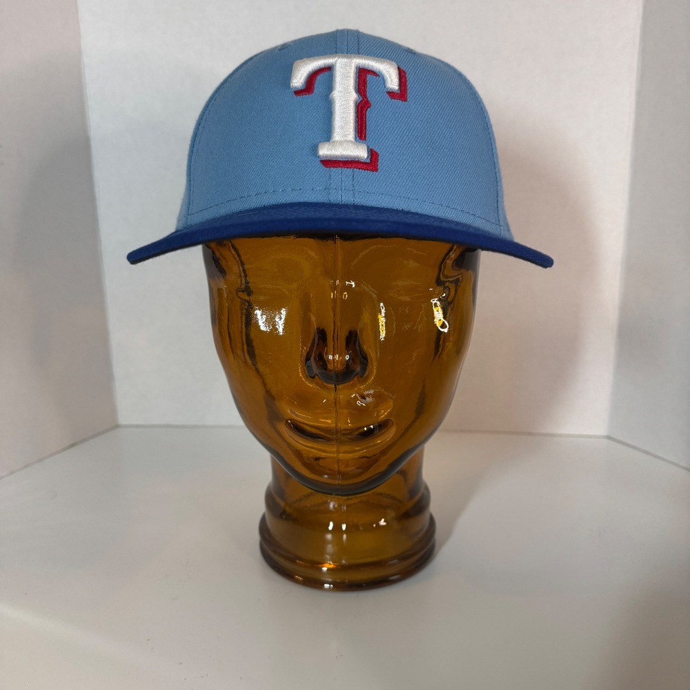 New Era Texas Rangers MLB Baseball Cap Blue White Red T Logo Fitted 7 5/8
